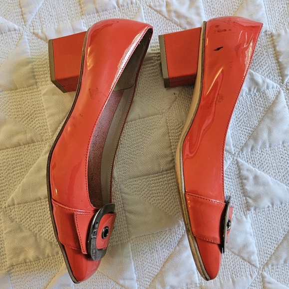 Salvatore Ferragamo Orange Patent Leather Block Heels, Size 6.5 - Picture 9 of 12
